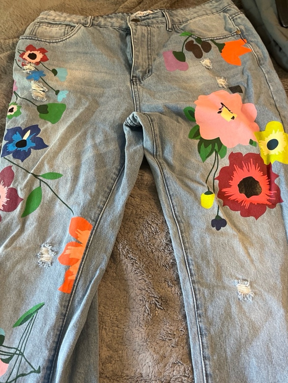 MISSLOOK Light Blue Straight-Leg Jeans with Multicolor Floral Prints